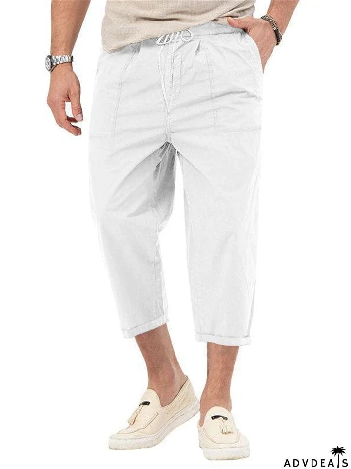 Men's Causal Folded Hem Stretch Cropped Pants