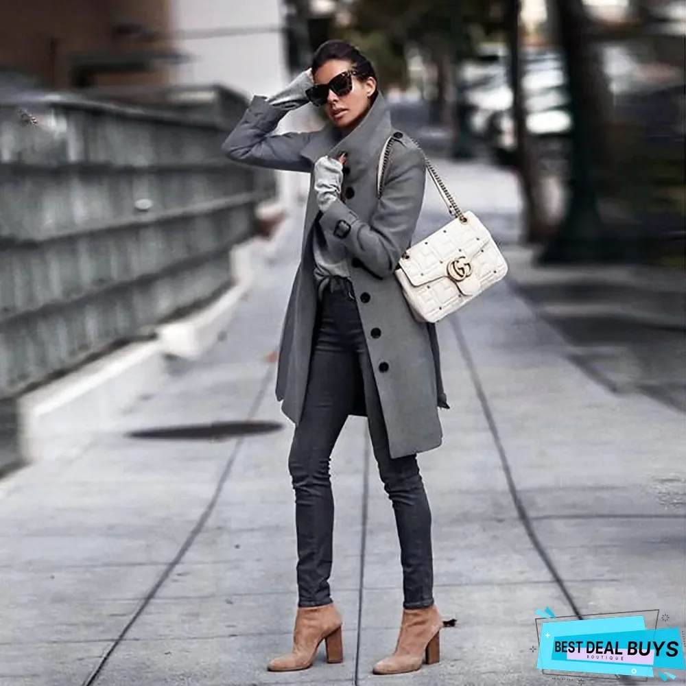 Fashion Pure Color Long Sleeve Coat