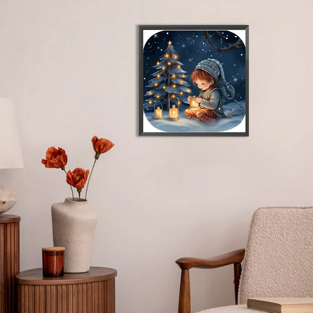 Full Round Diamond Painting 30*30cm - Snow Guard Night