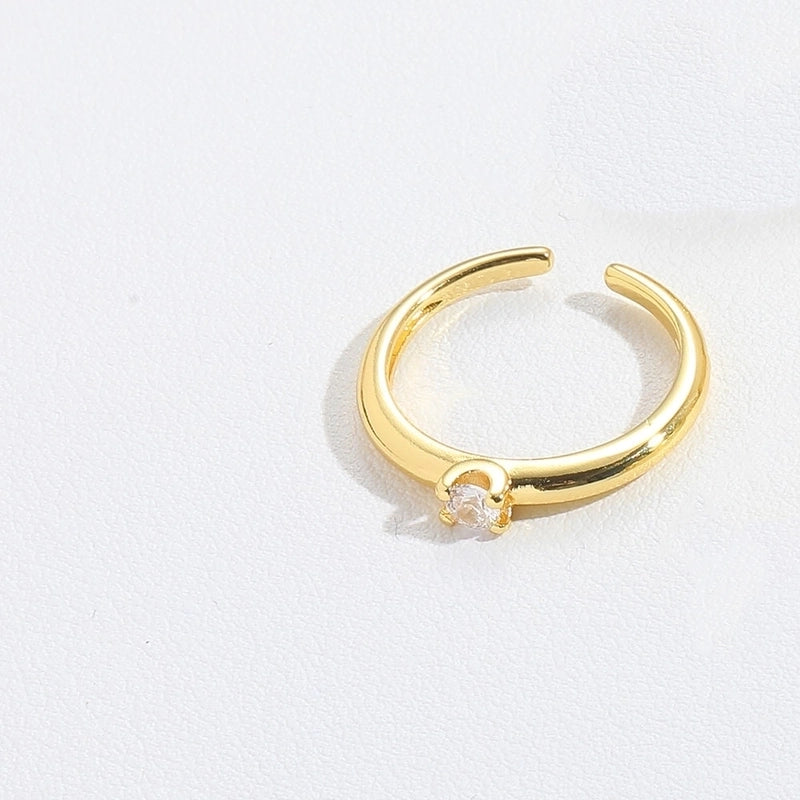 Copper 14K Gold Plated Vintage Style Minimalist Commute Inlay Geometric Zircon Open Rings