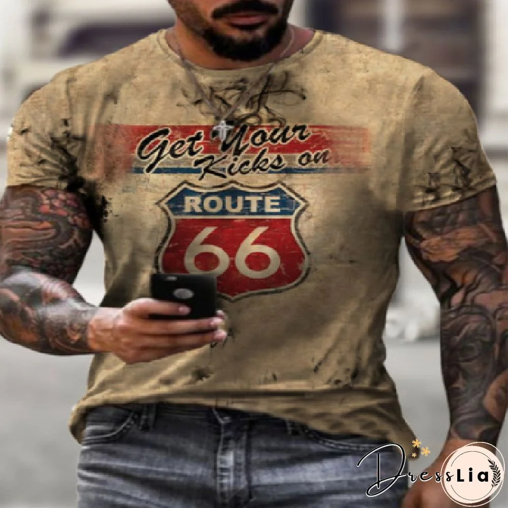Casual 66 Digital Printed Short-sleeved T-shirt with Loose Collar