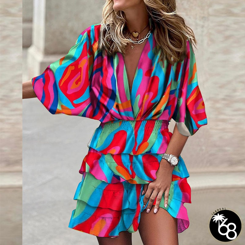Women's Polyester V-Neck Pullover Closure Vintage Casual Dress | 168DEAL