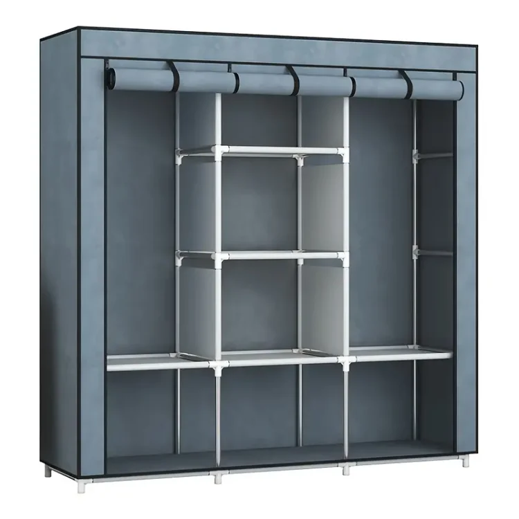 1pc Durable Steel Tube Cloth Wardrobe with Reinforced Construction and Dust-proof Design - Foldable Storage Cabinet with Three Doors