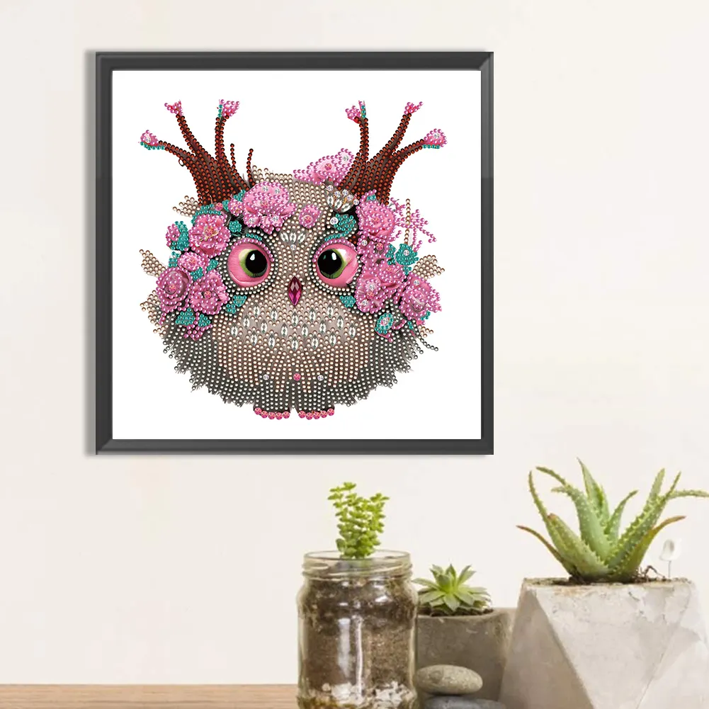 Special Shape Diamond Painting 30*30cm - Owl With Flowers