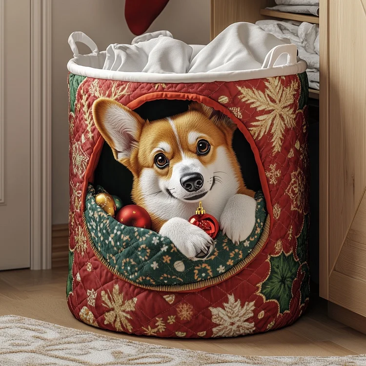 Festive Corgi Quilted Laundry Basket GFTONT4523