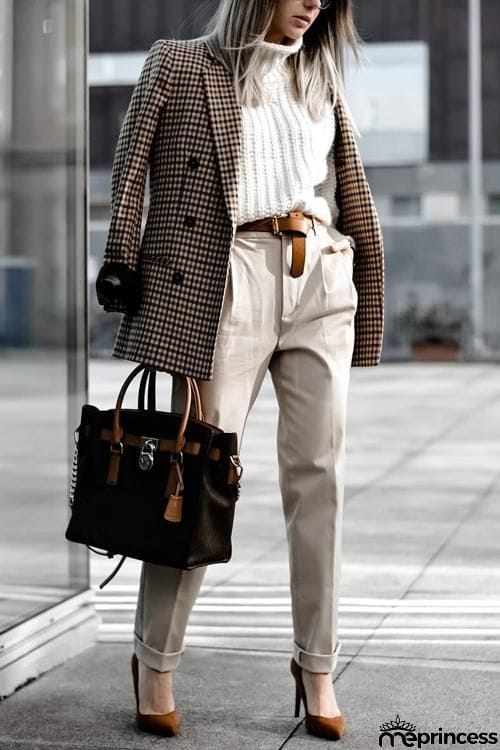 Plaid Button Long Sleeve Blazer