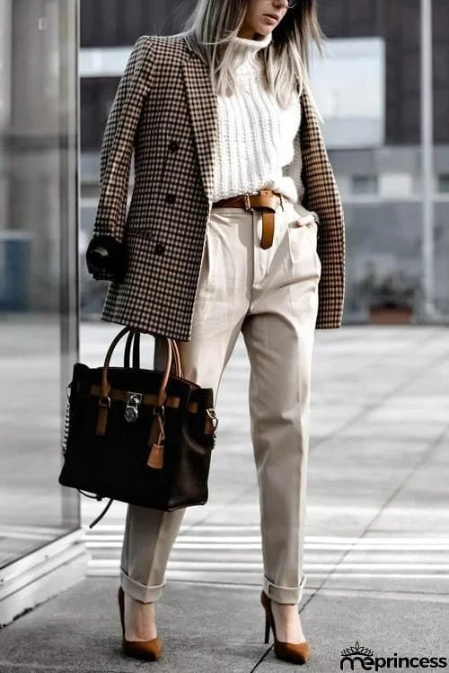 Plaid Button Long Sleeve Blazer