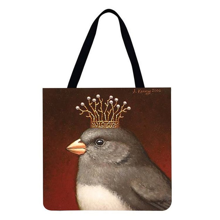 【ONLY 2pcs Left】Linen Tote Bag - Bird With Flower Lady