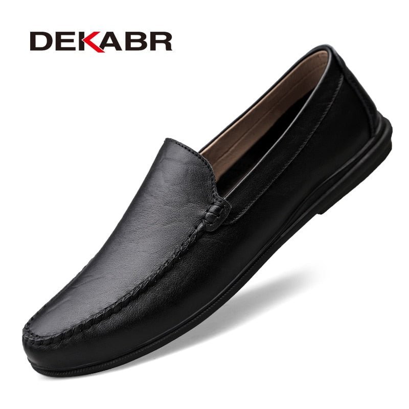 DEKABR Italian Mens Shoes Casual Luxury Brand Summer Men Loafers Split Leather Moccasins Comfy Breathable Slip On Boat Shoes