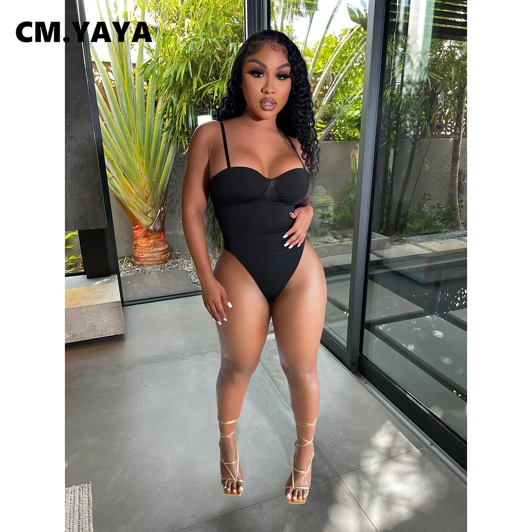 CM.YAYA Active Two 2 Pieces Set for Women 2022 Summer Fitness Outfit Sleeveless Bodysuit + Shorts Suit Sporty Street Tracksuit