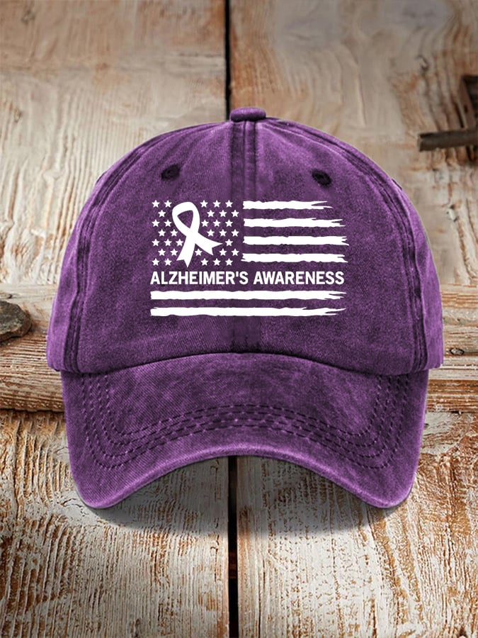 Purple Ribbon American Flag Alzheimer's Awareness Hat