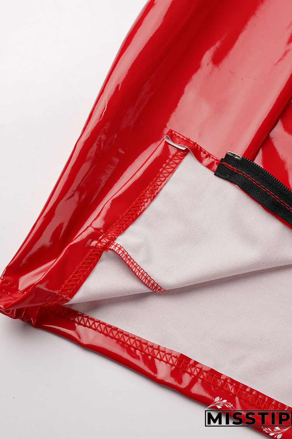 Pink Sexy High Elastic Deep V-Neck Imitation PU Dress