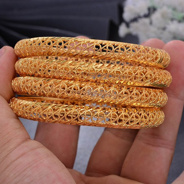 4Pcs/lot Bangles folk-custom Gold color Bangles For Women Bangle&amp;Bracelet