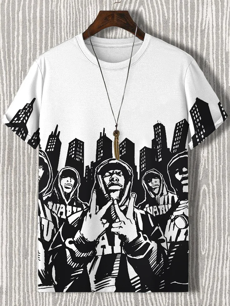 Men's Hip Hop Rapper Art Print Casual T-Shirt