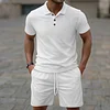 Men's Casual Jacquard Short-Sleeve Polo Shirt & Shorts Two-Piece Set by Inlyline