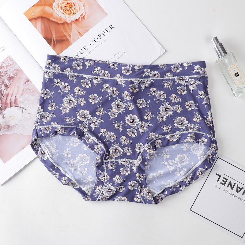 Kissbake Flower Printed Seamless High Waist Panties Women's Ice Silk Hip Lift Summer Thin Briefs Fashion Breathable Elastic Underwear