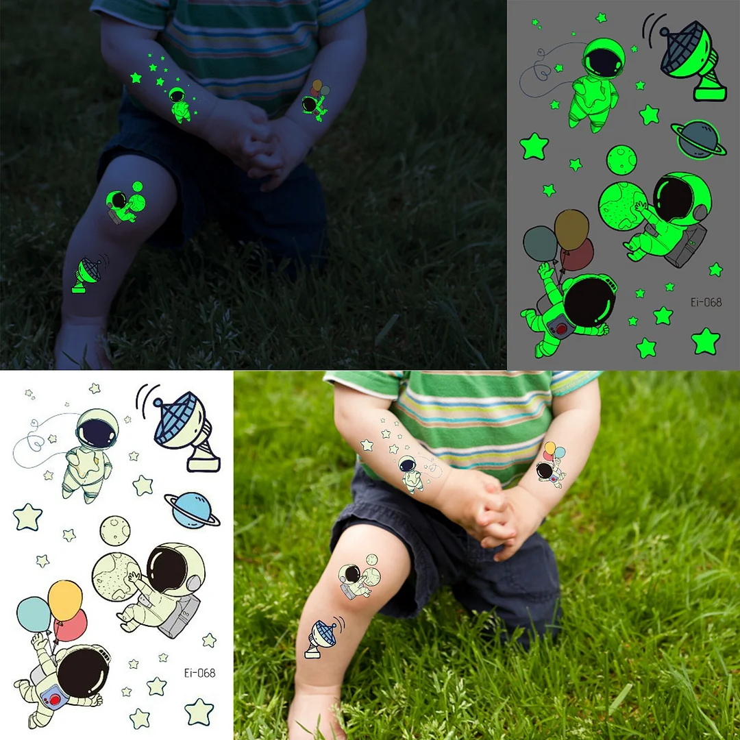 Sdrawing Glow In The Dark Temporary Tattoos For Kids Boys Kids Fake Luminous Tattoo Flash Animal Cartoon Party Favor Set Glowing Zoo