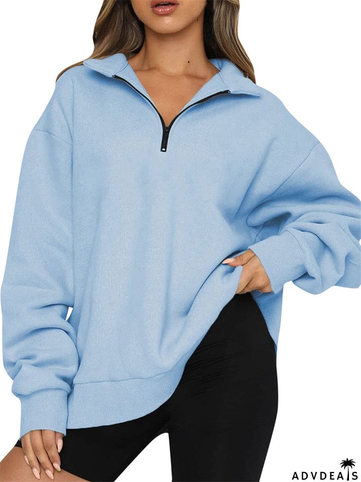 Women's Comfy Casual Half Zip Long Sleeved Sweatshirt