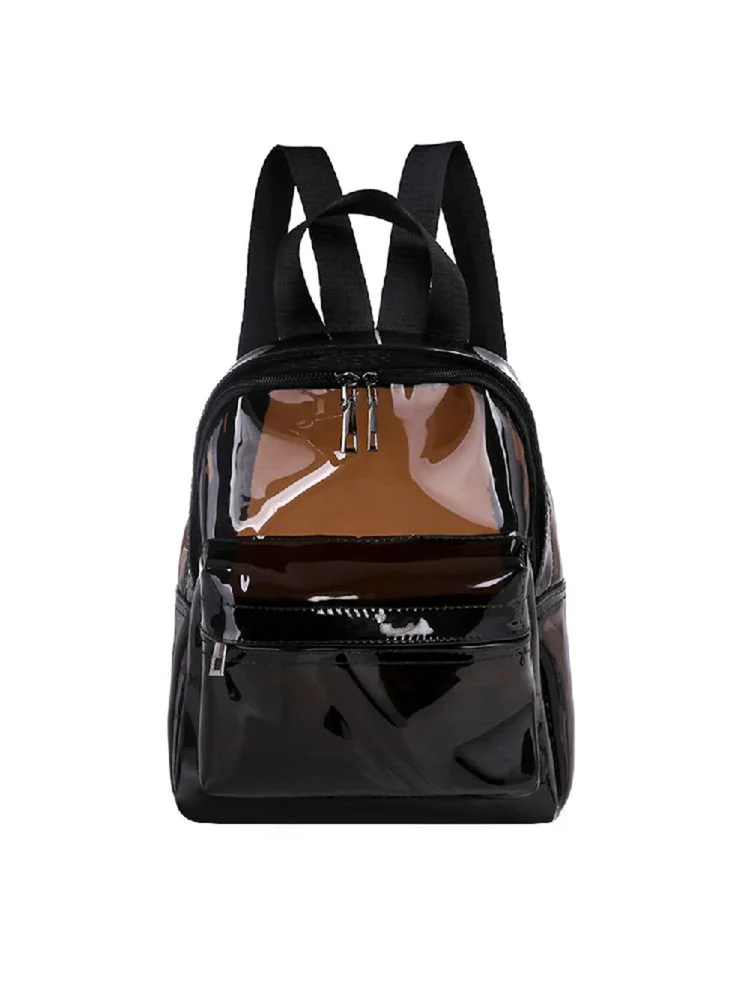 Clear Transparent Women Backpacks Jelly Teenage Girl Boys Schoolbag (Black)