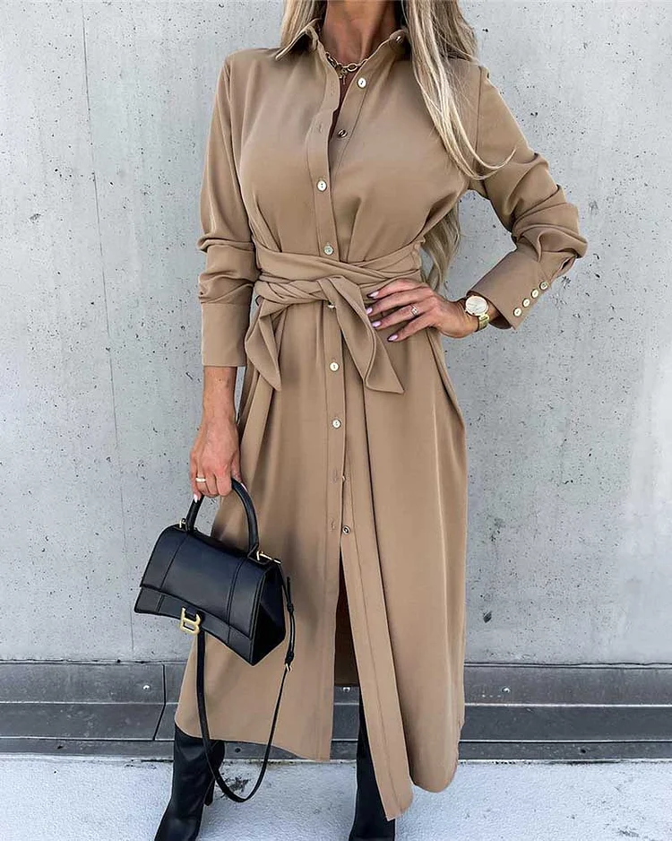 Solid Color Cardigan Long Sleeve Dress