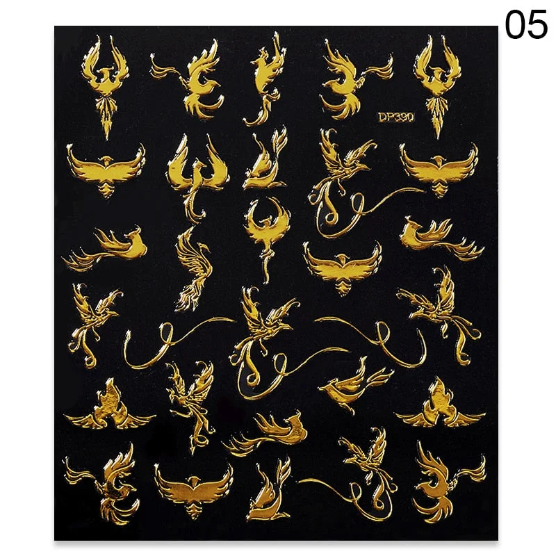 1 Sheet 3D Nail Sticker Gold Colorful Snake Rose Pattern Transfer Decals Sliders For Nails DIY Nail Art Decoration Manicures