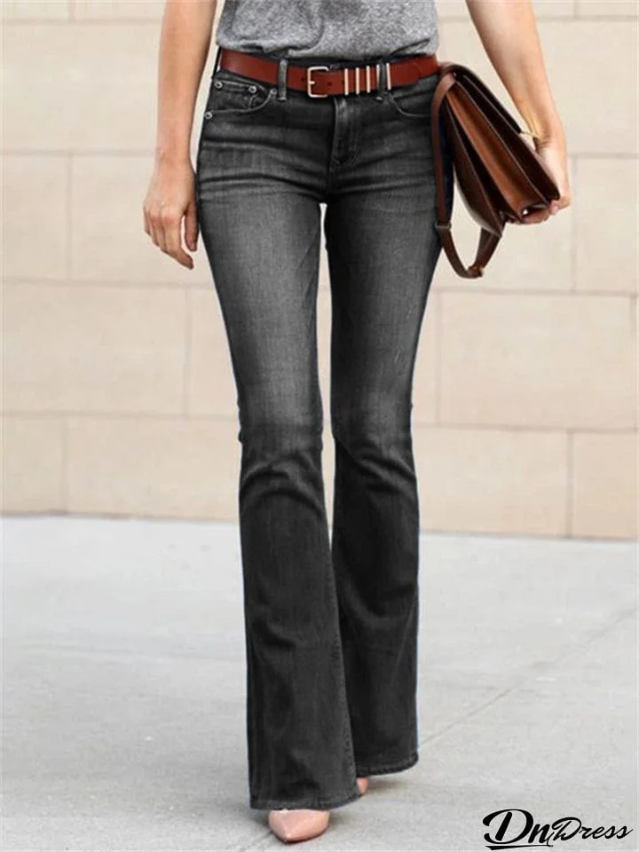 Fashion Washed Effect Solid Color Jeans