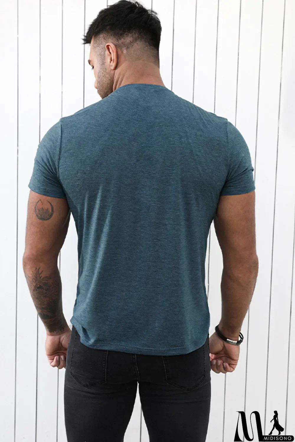 MidiSono - Blue Solid Basic Crewneck Short Sleeve Men's T-shirt
