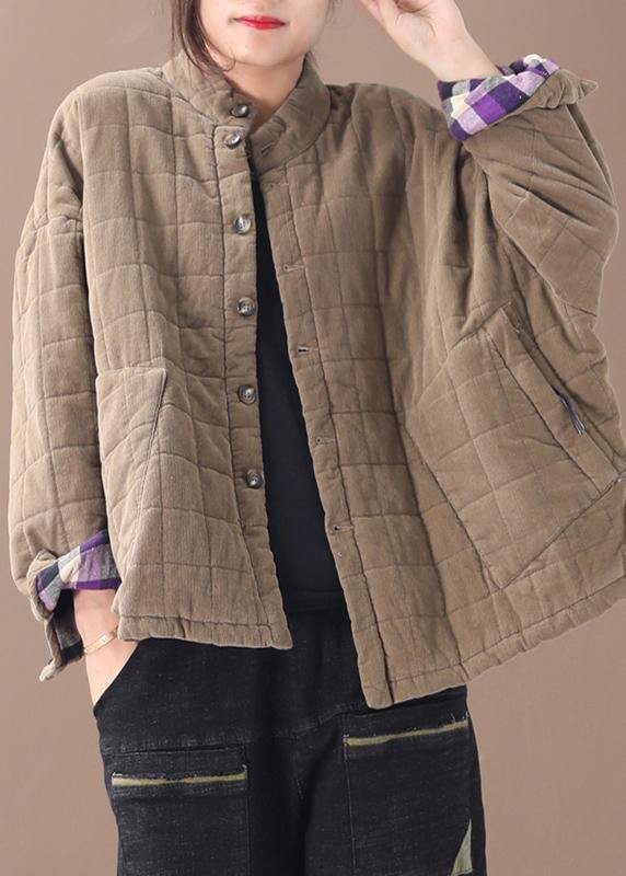 Casual khaki women casual thick stand collar outwear