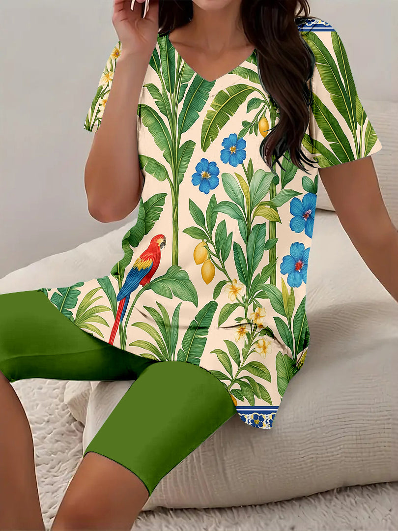 Women Long Sleeve V-neck Graphic Floral Printed Top
