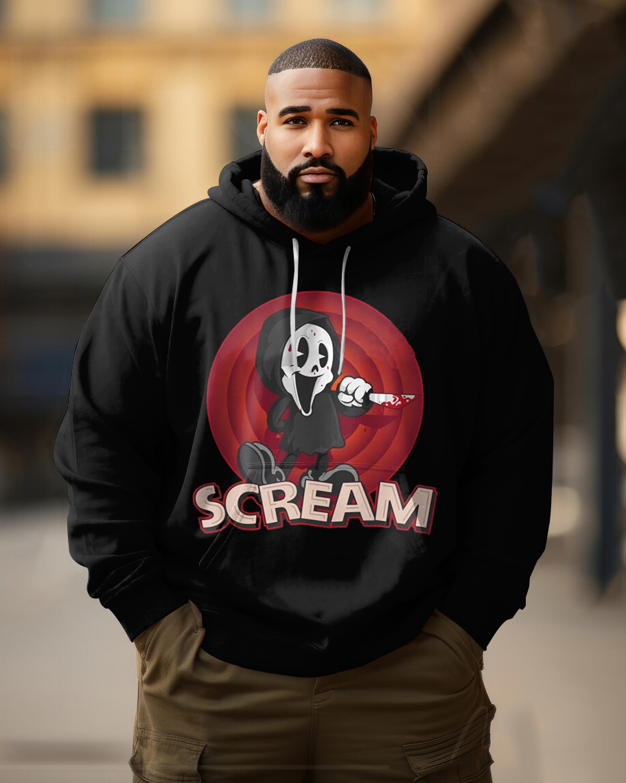 Men's Plus Size Halloween Scream Long Sleeve Hoodie