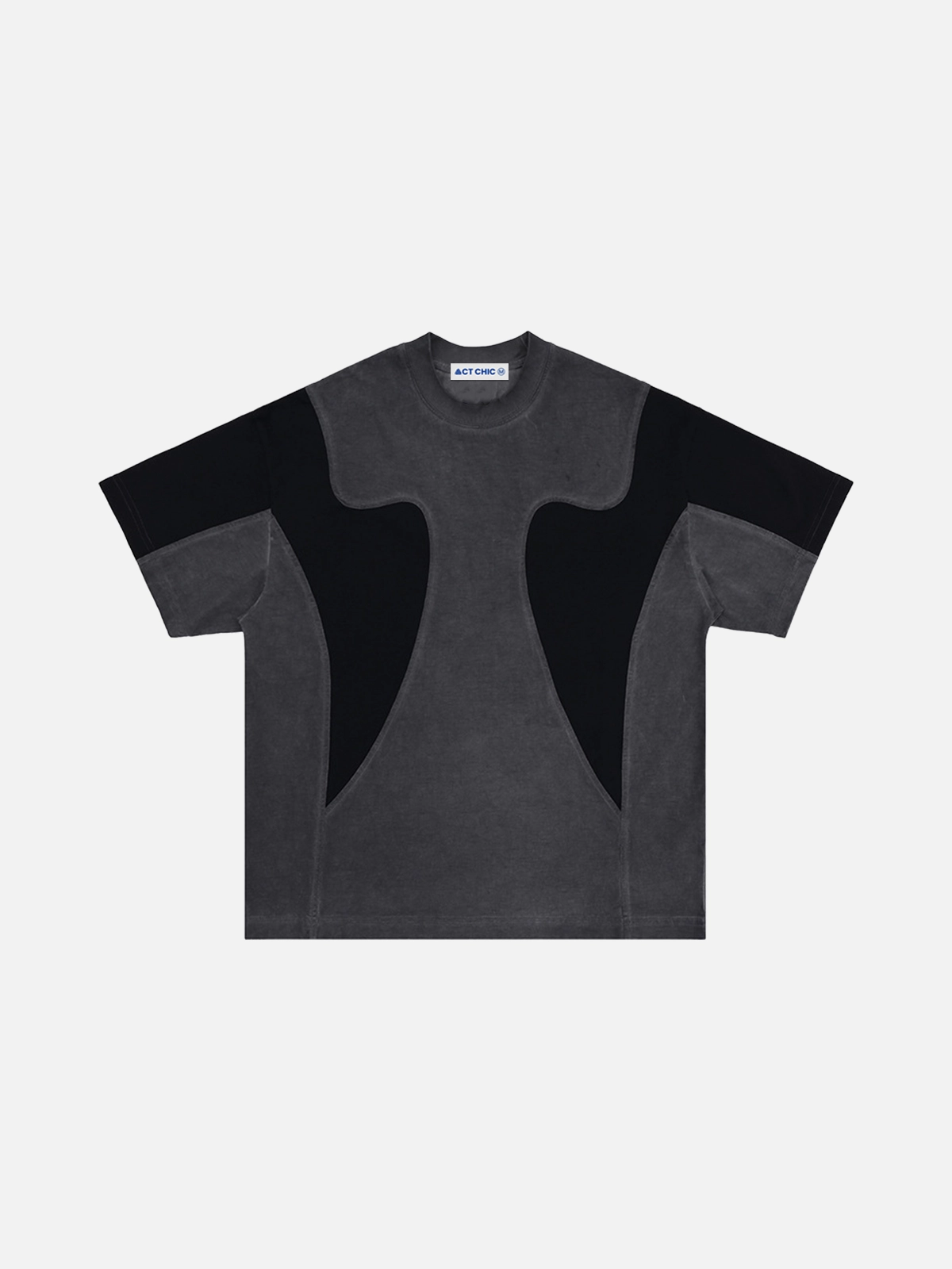 Grey Act Chic Distressed Patchwork Short Sleeve Tee Front