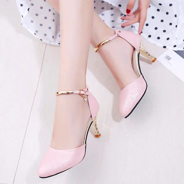 Comemore 2021 Women Classic Wedding Bride White Buckle Strap High Heel Woman Shoes Ladies Pink Comfort Stiletto Sexy Party Heels