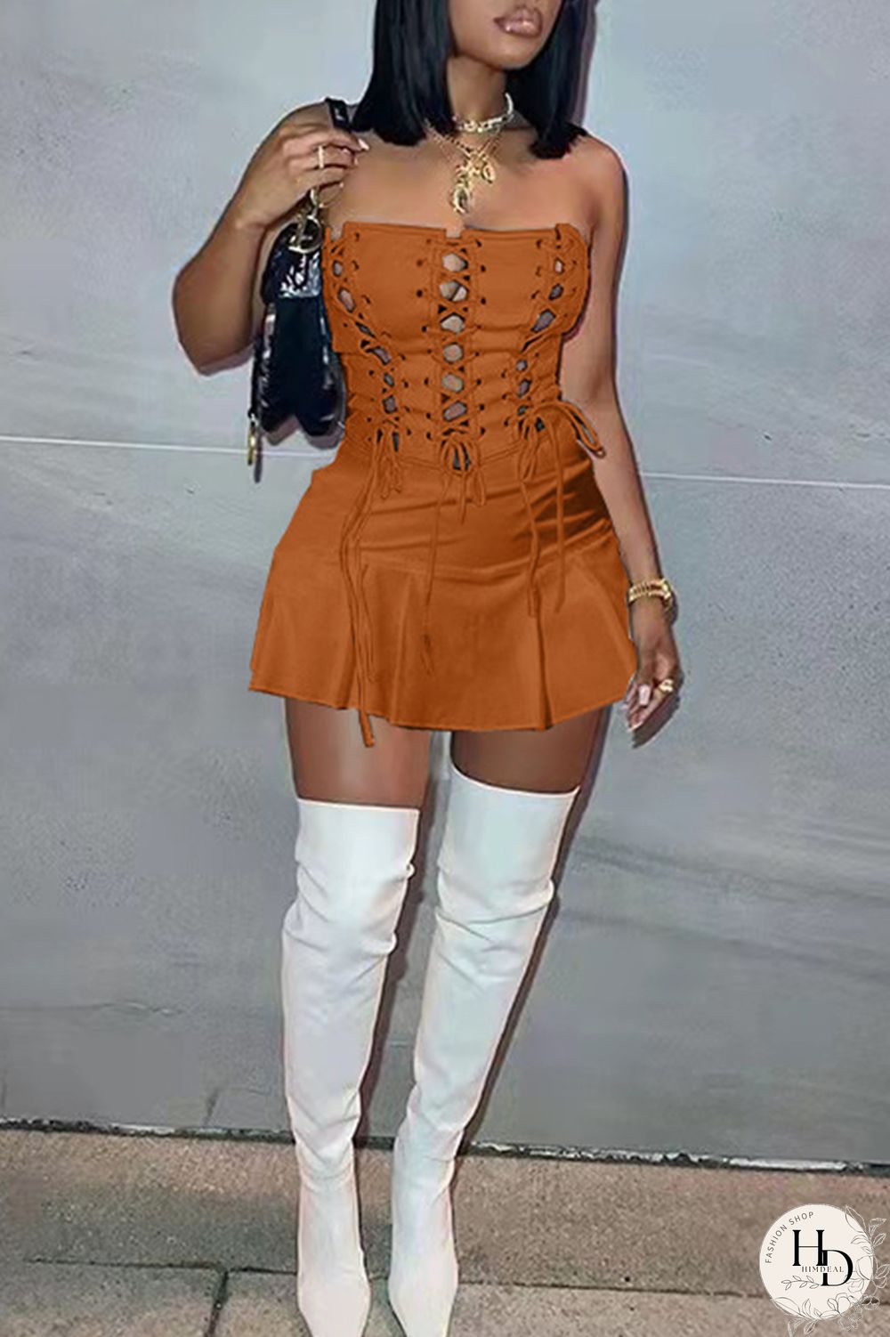 White Fashion Sexy Solid Backless Strap Design Strapless Sleeveless Dress Dresses