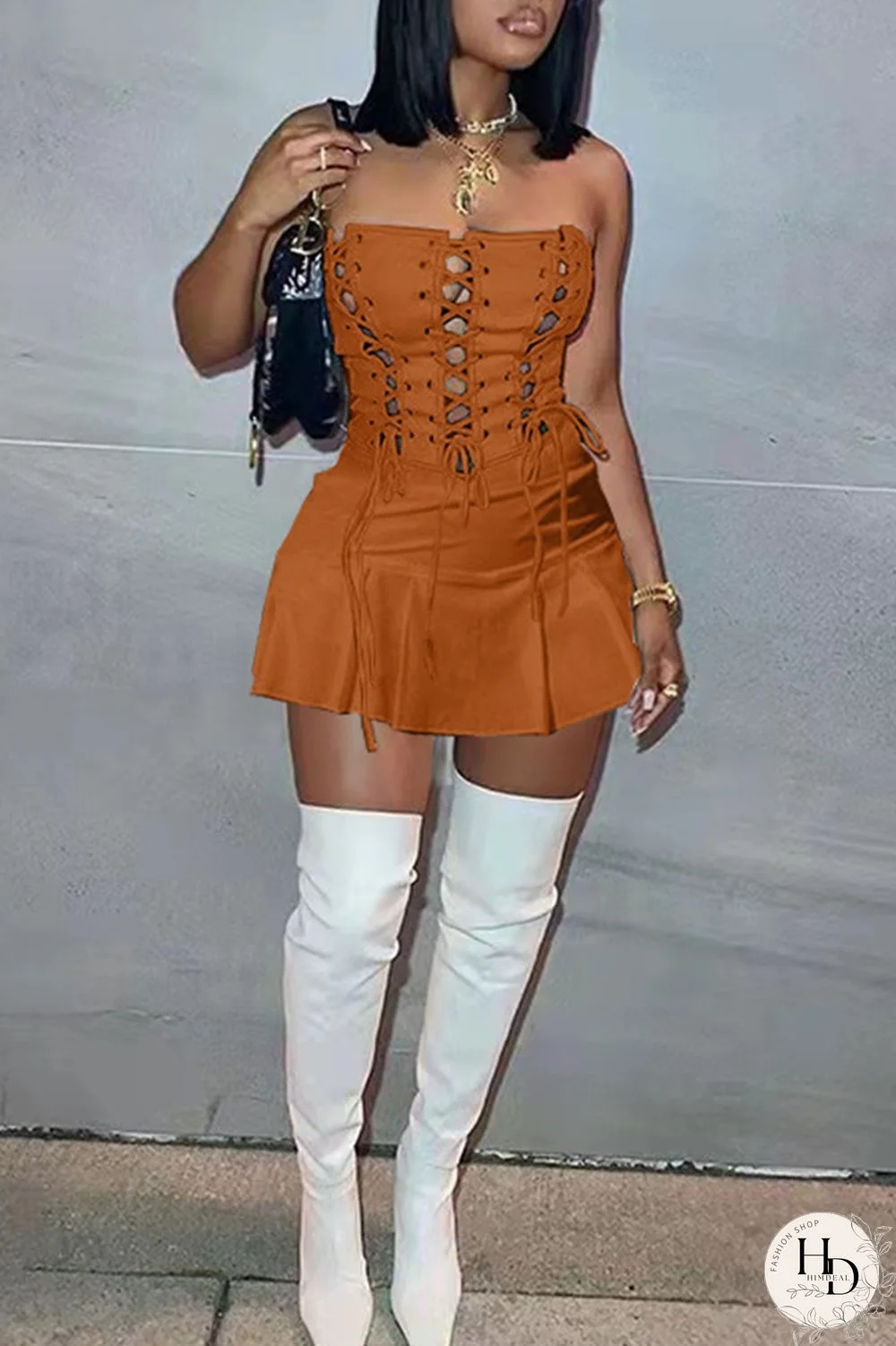 White Fashion Sexy Solid Backless Strap Design Strapless Sleeveless Dress Dresses