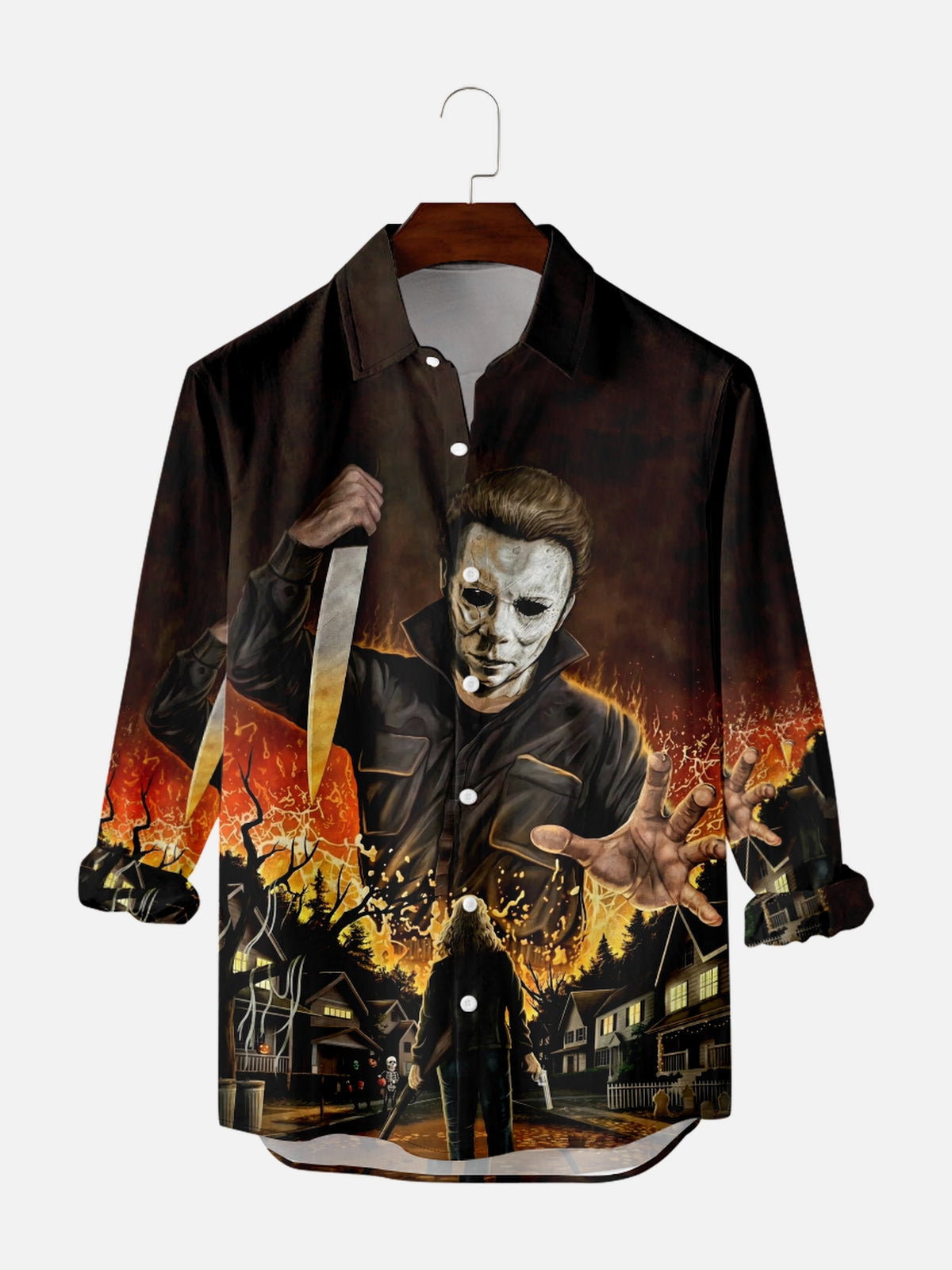 Men's Vintage Halloween Movie Poster Graphic Long Sleeve Shirt PLUSCLOTHESMAN