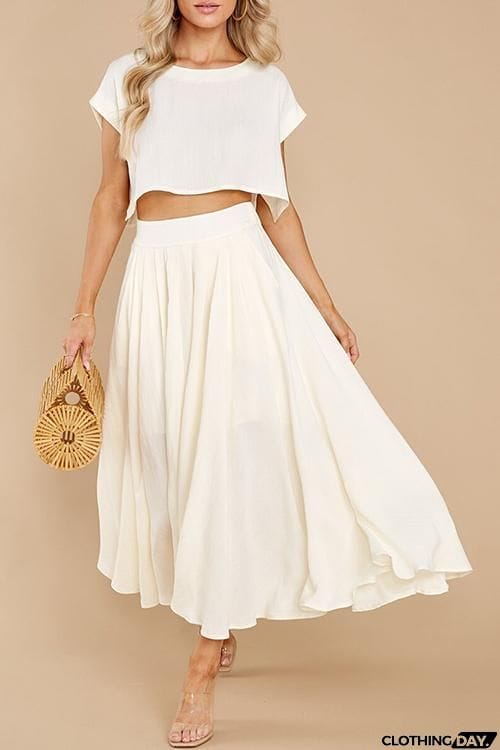 Solid Crop Maxi Skirts Sets