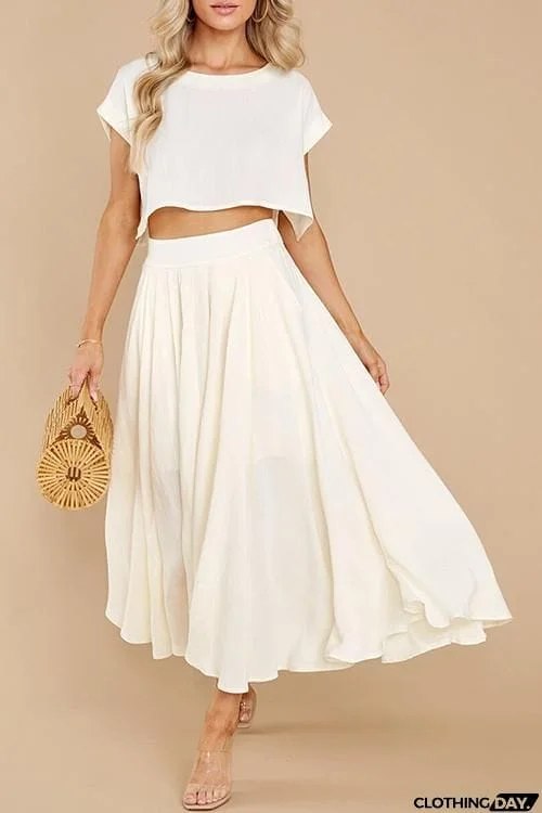 Solid Crop Maxi Skirts Sets
