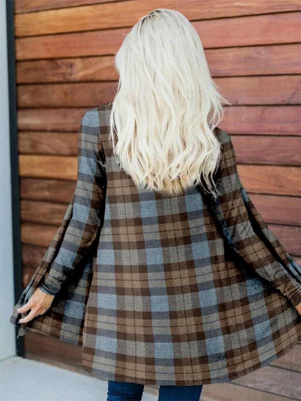 Scotland Vintage Plaid Long Sleeve Flowy Cardigan
