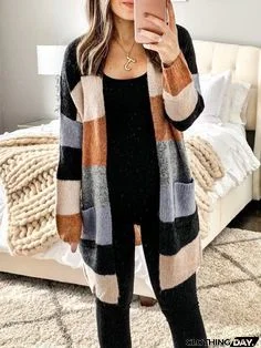 Striped knit cardigan sweater