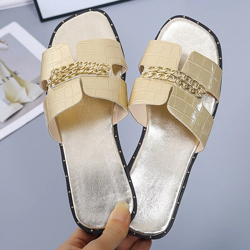 Big size Women Flat Flip Flops Double Chain Sandal Slippers Shoes Women Lady Flats Slippers Sandals Shoes Woman 2021 new