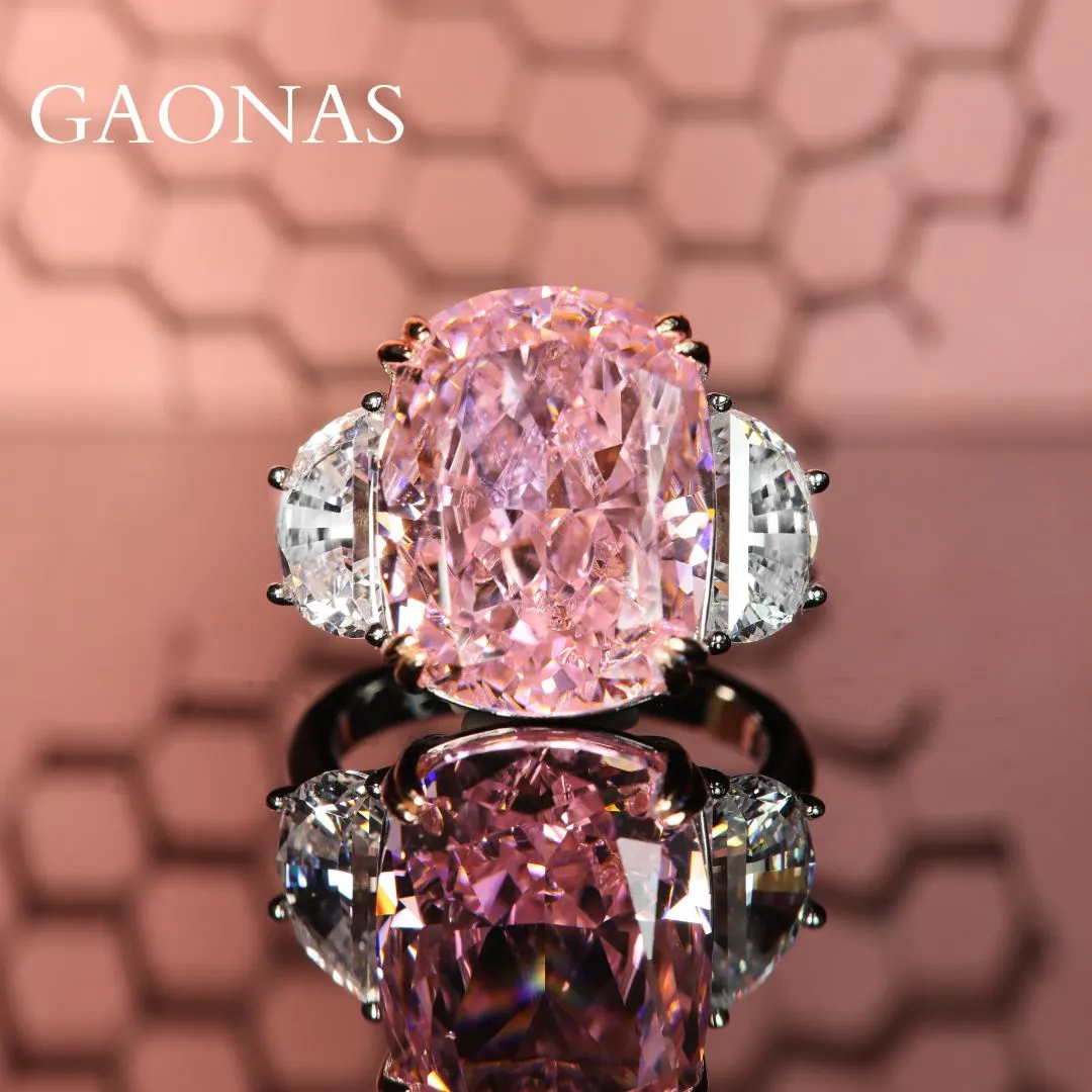925 Silver Rich Woman's Happy Cherry Blossom Pink Large Carat Pink Diamond Ring