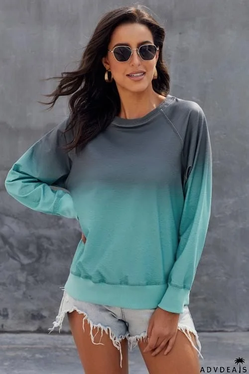 Blue Gray Ombre Crewneck Long Sleeve Sweatshirt