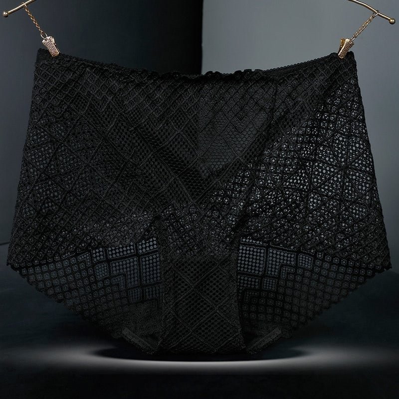 New Women Breathable Panties Sexy Lace Mesh Hollow Silk Knickers Bottom Cotton Health Briefs Quality Butt Lifter Pants Plus Size