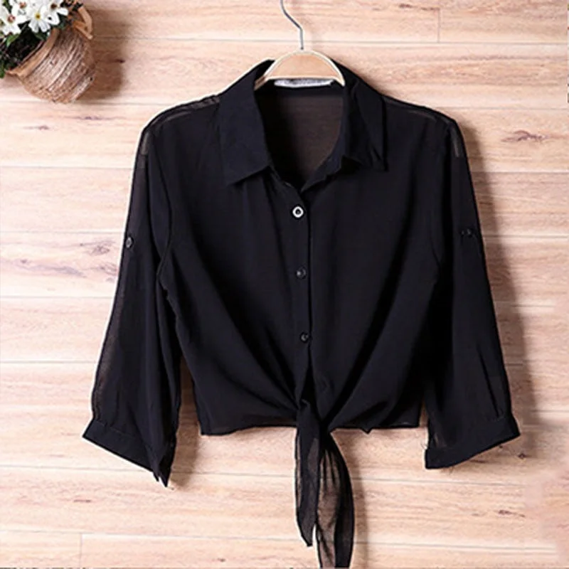 2021 Summer Half Sleeve Buttoned Up Shirt Women's Coat Female Sun Protection All-match Thin Short Sleeve Chiffon Cardigan 13556