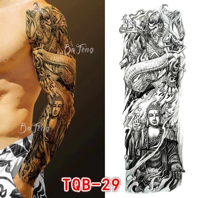 Tattoo Sleeves for Men Women Waterproof Flower Arm Tattoo Stickers Cool Full Arm Scary Fake Temporary Tattoos Big Picture Art