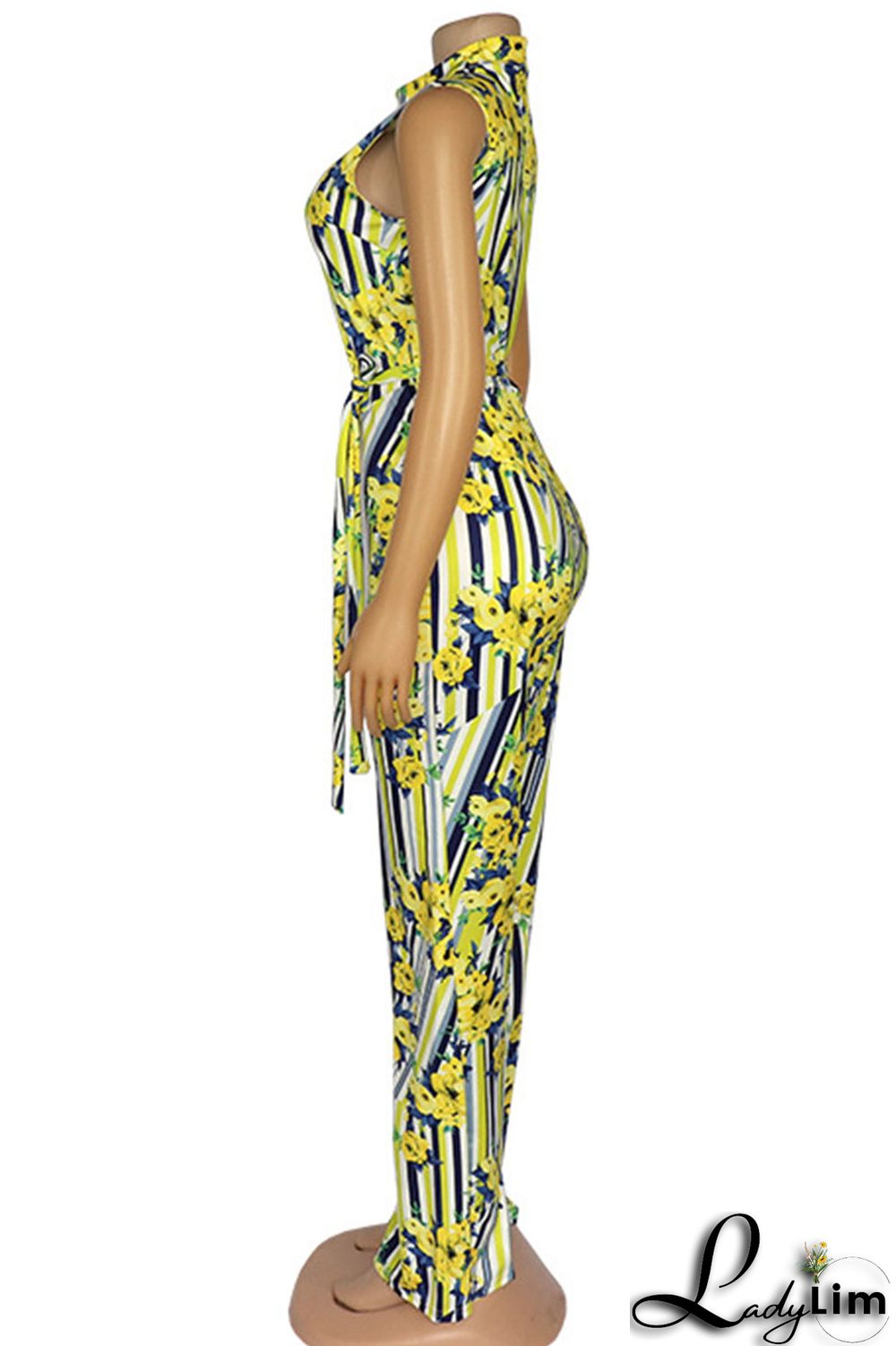 Colour Casual Print Patchwork Half A Turtleneck Straight Jumpsuits