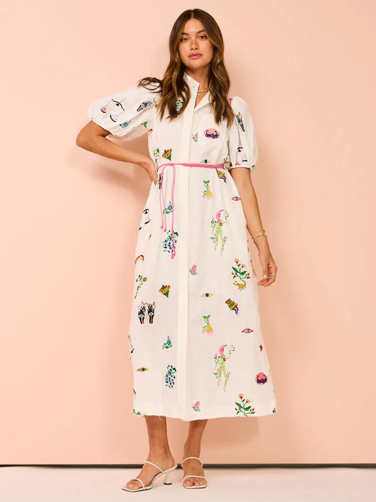 Alemais Atticus Embroidered Shirtdress In Cream