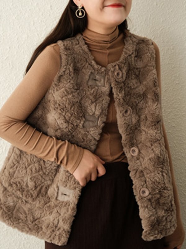 Vintage Loose Faux Fur Solid Color Vest Outerwear
