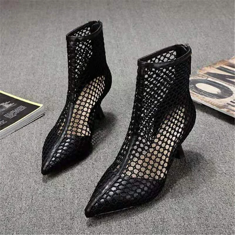 Europea Style 2021 Women Mesh Boots,Sexy Hollow out Sandals Shoes,Fashion Summer Heels,Pointed toe,BLACK,BEIGE,FREE Dropshipping