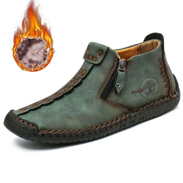 Winter Men's Boots Thick Plush Warm Men's Snow Boots Genuine Leather Zipper Men Ankle Boots Waterproof Men's Sneakers Plus size